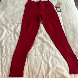 Vibrant Red Full-Length Leggings with Textured Fabric